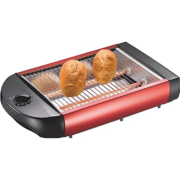 EPIQ 80001211 Flach-Toaster, Tisch-Röster, Edelstahl-Design, Sandwiches, Baguette, 600 Watt Leistung, Rücklauftimer, Krümelschublade, rot schwarz – Bild 2