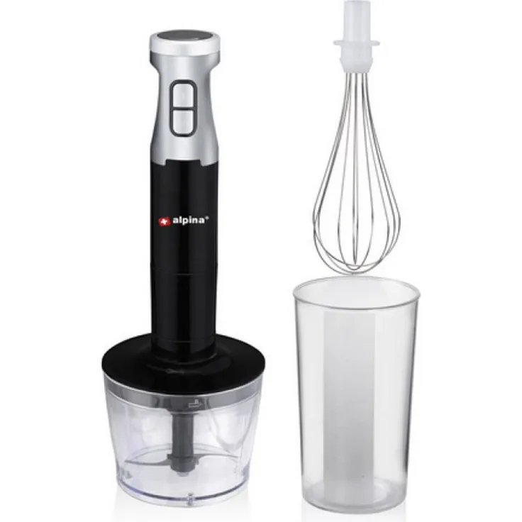 Alpina Stabmixer mit Zerkleinerer, 1000,00 W, Inklusive Messbecher und Schneebesen, Schwarz/Silber