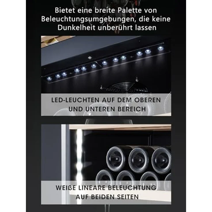Kalamera KRC-266BFG Weinkühlschrank Upgrade, 84 Flaschen, 266 Liter, 2 Kühlzonen 5-10°C/10-18°C, schwarze Glastür, weiße LED-Beleuchtung – Bild 5