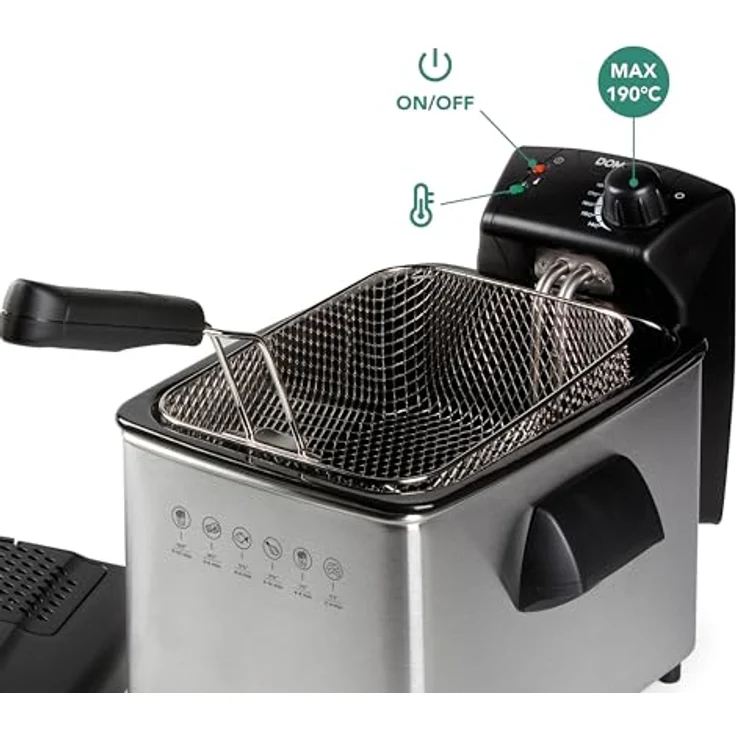 Domo Fritteuse DO465FR, 4 Liter Fassungsvermögen, Thermostat, 3000 Watt, silber – Bild 7
