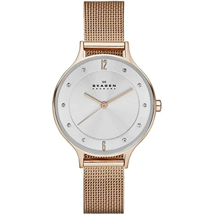 Skagen Anita Lille Damen Uhr, 30mm Quarzwerk mit Edelstahl- oder Lederarmband, Roségoldton und Weiß, wasserdicht bis 30 m