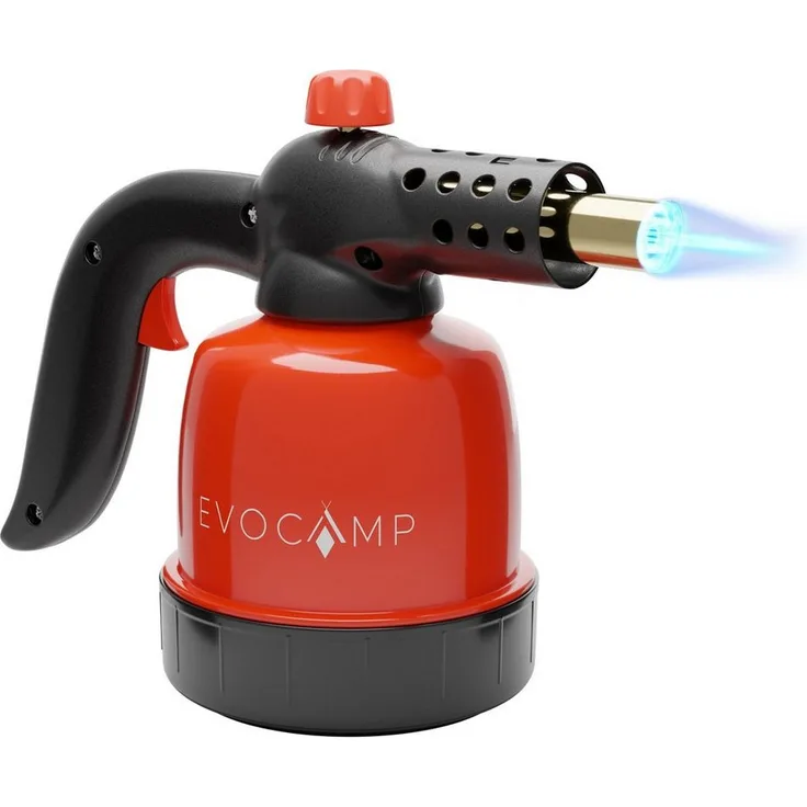 EVOCAMP Flambierbrenner Gasbrenner 1,3 kW mit Piezozündung, max. Temperatur 1300°C, kompatibel mit 190g Gaskartuschen