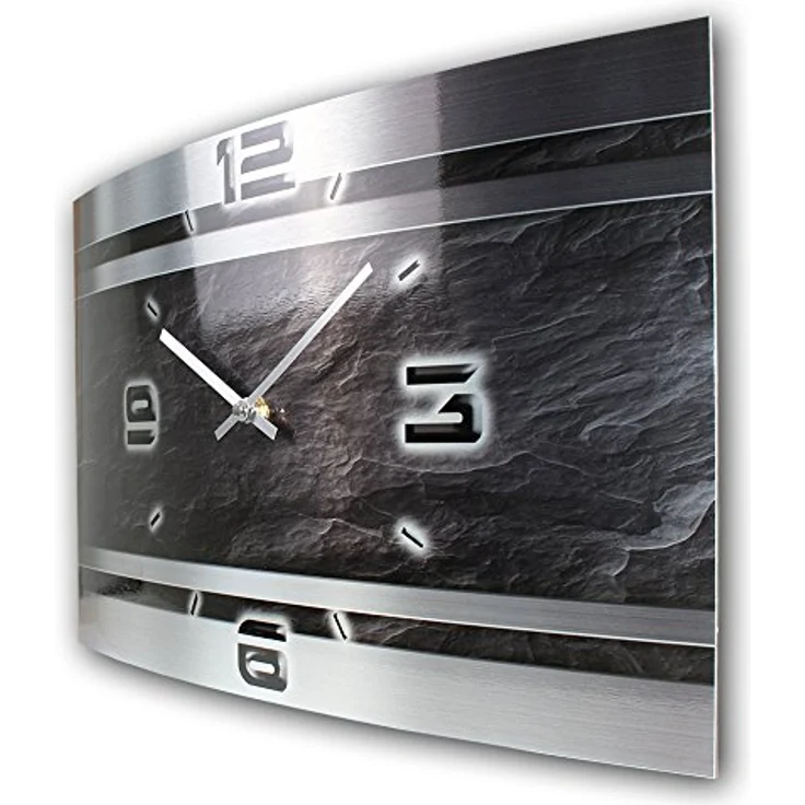 Kreative Feder Schiefer Abstrakt Metallic Designer Funk Wanduhr Made in Germany - leises Funkuhrwerk, modernes Design, 50x30cm – Bild 2
