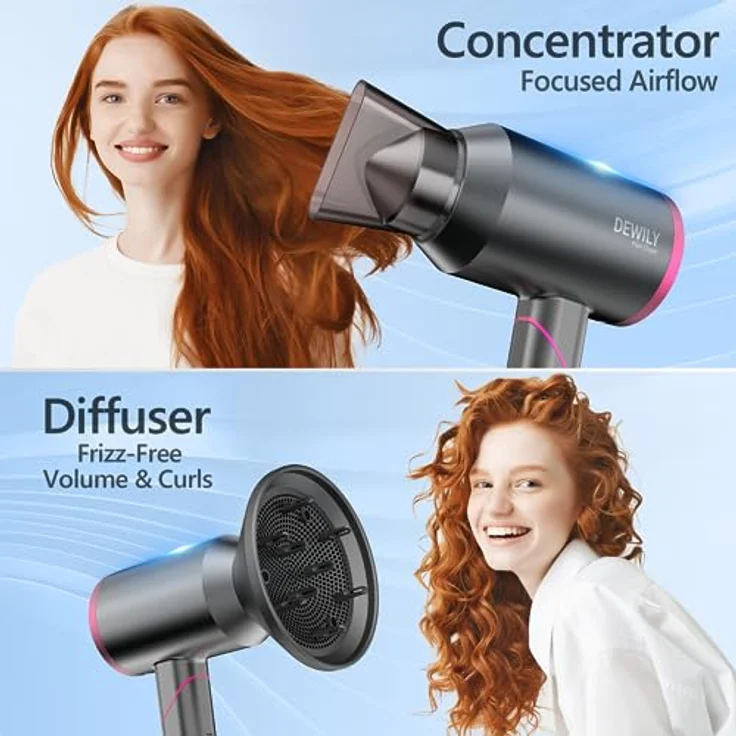 Professioneller Ionen-Haartrockner – DEWILY Haartrockner, Ionen, 1800 W, 3 Temperaturen, Diffusor und Konzentrator, kompakter kleiner Haartrockner, Reise-Trockner, faltbar – Bild 5