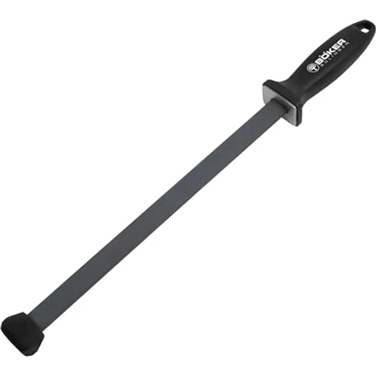 BÖKER SOLINGEN® Keramik Schleifstab 28 cm, Profi Wetzstahl oval mit 20° Winkel-Hilfe, Küchenmesser-Schärfer mit mittlerer Körnung 1000, schwarz