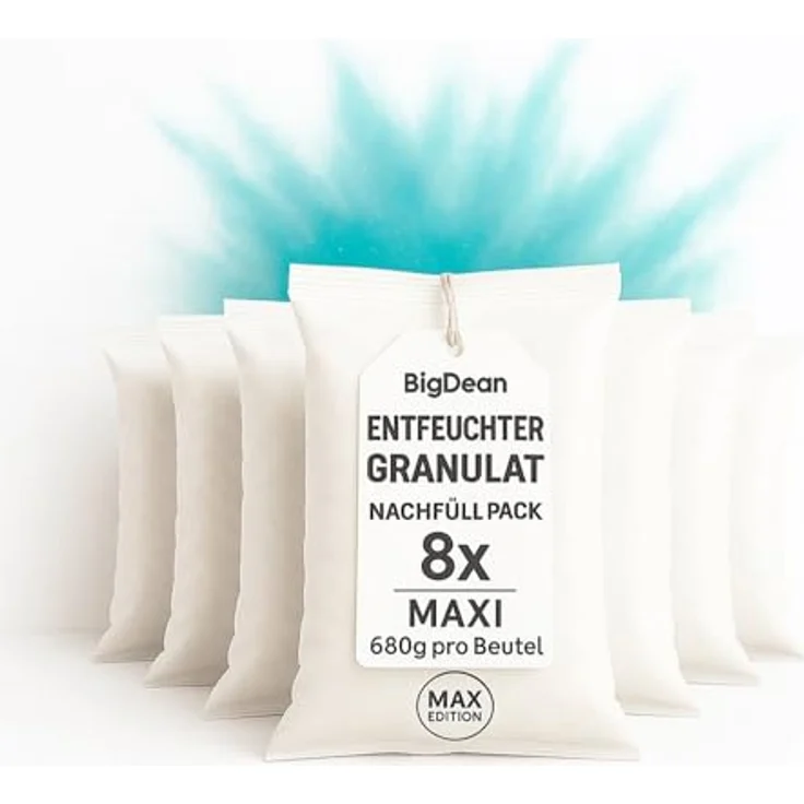 BigDean 8 Stück Luftentfeuchter Nachfüllpack, je 680 g Granulat, geräuschlos und wartungsfrei, ideal gegen Schimmel und Feuchtigkeit – Bild 1