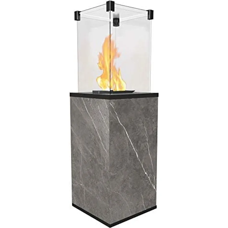 KRATKI Gaskamin Patio Mini | Outdoor Kamin mit Fernbedienung | Gasheizgerät für Terrassen & Garten | Naturali Pietra Grey
