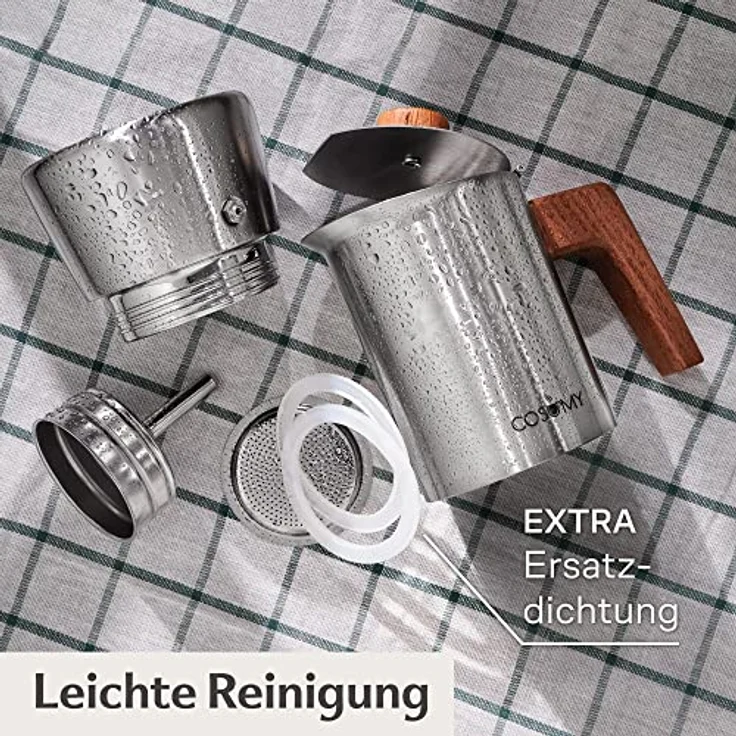 Cosumy Espressokocher, Induktionsgeeignet, FSC-zertifiziertes Eichenholz, 200 ml Fassungsvermögen – Bild 5