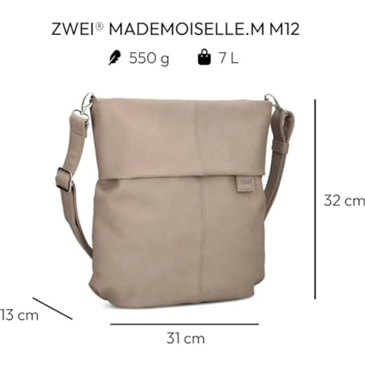 Zwei Umhängetasche Mademoiselle, Polyurethan, großes Hauptfach für DIN A4, schwarz – Bild 2