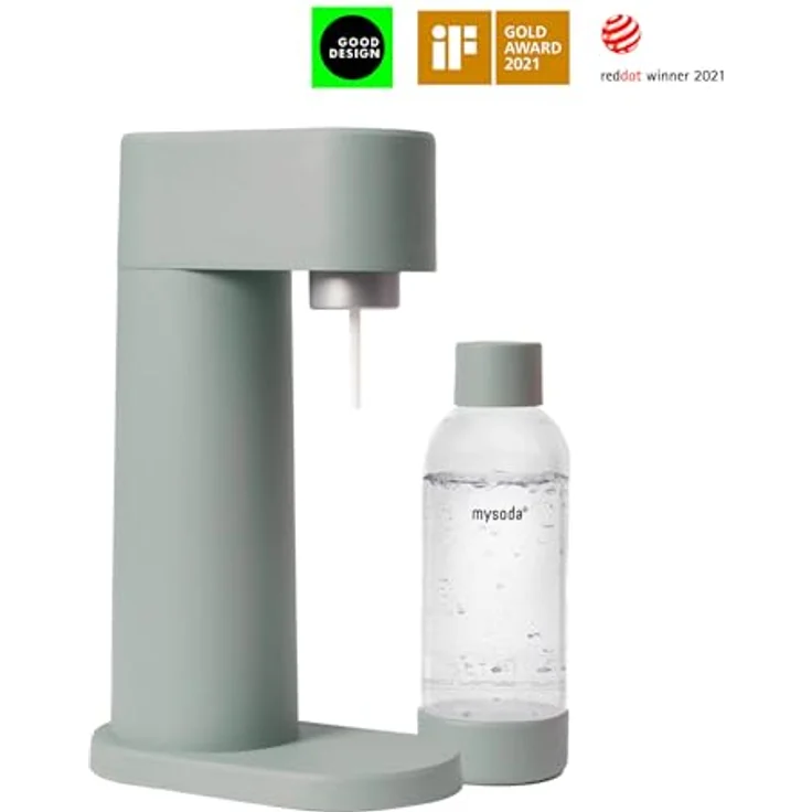 Mysoda Woody Set - Wassersprudler aus erneuerbarem Holzkomposit Material mit Quick-Lock BPA-frei Plastikflasche und CO2-Zylinder - Salbeigrün (Pigeon) – Bild 3