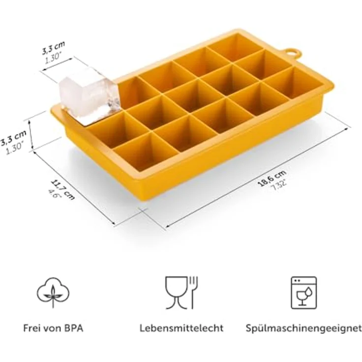 Blumtal Eiswürfelformen Silikon 2x15er - BPA-freie Eiswürfelform für 3,3 cm Eiswürfel - 2 x große Eiswürfelbehälter in Black Blue und Spicy Mustard – Bild 2