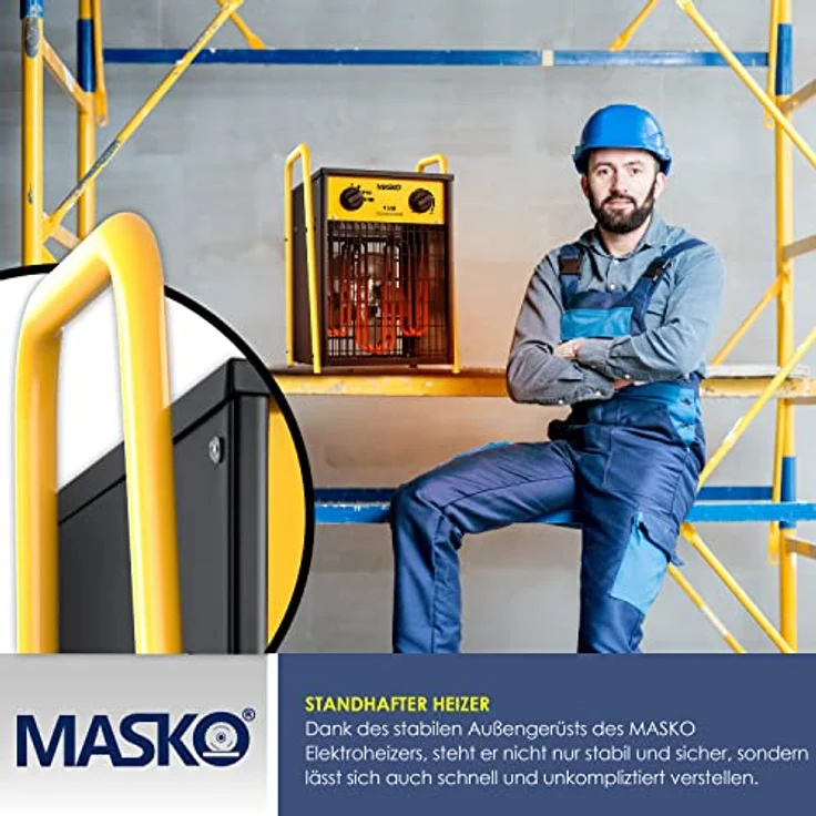 Masko® Elektroheizer Heizlüfter Bauheizer 9 KW mit integriertem Thermostat elektrisch Heizgerät 9000 Watt 3 Heizstufen Heizgebläse für Innen- und Außeneinsatz Überlastschutz Elektroheizgebläse Gelb – Bild 4