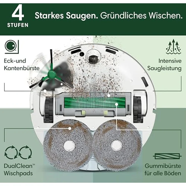 iRobot Roomba Plus 405 Combo Robot + AutoWash Dock Saugroboter mit Wischfunktion - Clearview LiDAR - 7000Pa - DualClean Wischpads - SmartScrub - Teppicherkennung - 75 Tage Entleerung - Weiß – Bild 3