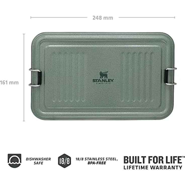 Stanley Classic Useful Box Brotdose aus Edelstahl in der Farbe Hammertone Green 1,2L, Maße: 24,8cm x 16,1cm x 5,5cm, 675400 – Bild 3