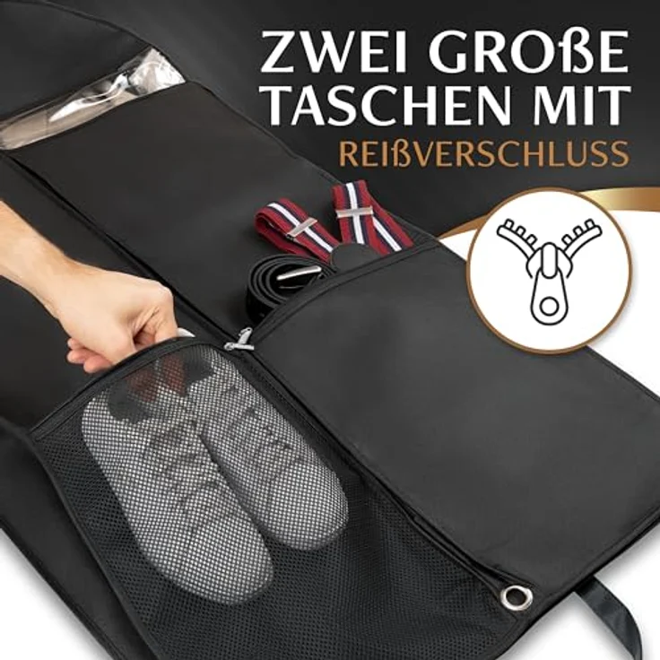Bruce.® Großer Kleidersack 120x60x12 cm - für 4-6 Teile, Schwarz, wasserabweisend und atmungsaktiv mit Schutz vor Motten – Bild 2