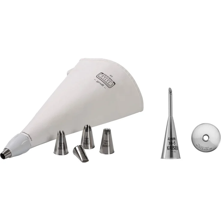 Kaiser Backformen Spritzbeutel Spritzbeutel-XL Set inkl. Fülltülle 4 mm, 8-TLG, rostfreier Edelstahl wiederverwendbar, ideal zum garnieren und füllen von Gebäck – Bild 1