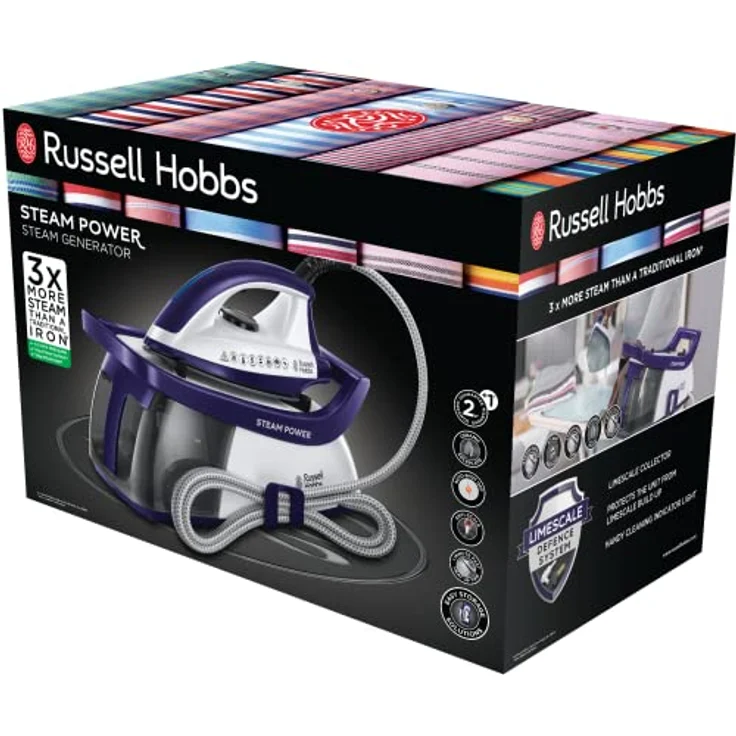 Russell Hobbs 24440-56 Steam Power Dampfbügelstation (2600 W, 4,5 Bar Dampfdruck, herausnehmbarer 1,3 l Wassertank) violett-weiß – Bild 2