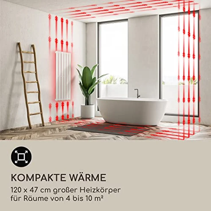 Blumfeldt Badheizkörper, Design Heizkörper Flach, 485 W Vertikal mit Thermostat, für Badezimmer & Wohnzimmer – Bild 5