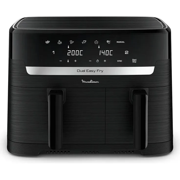 Moulinex Dual Easy Fry EZ901N20, 8,3-Liter Heißluftfritteuse mit Touch-Display und 2450 Watt Leistung, schwarz