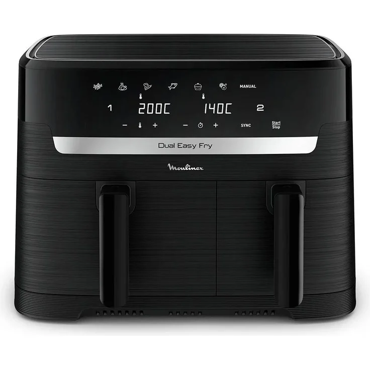 Moulinex Dual Easy Fry EZ901N20, 8,3-Liter Heißluftfritteuse mit Touch-Display und 2450 Watt Leistung, schwarz