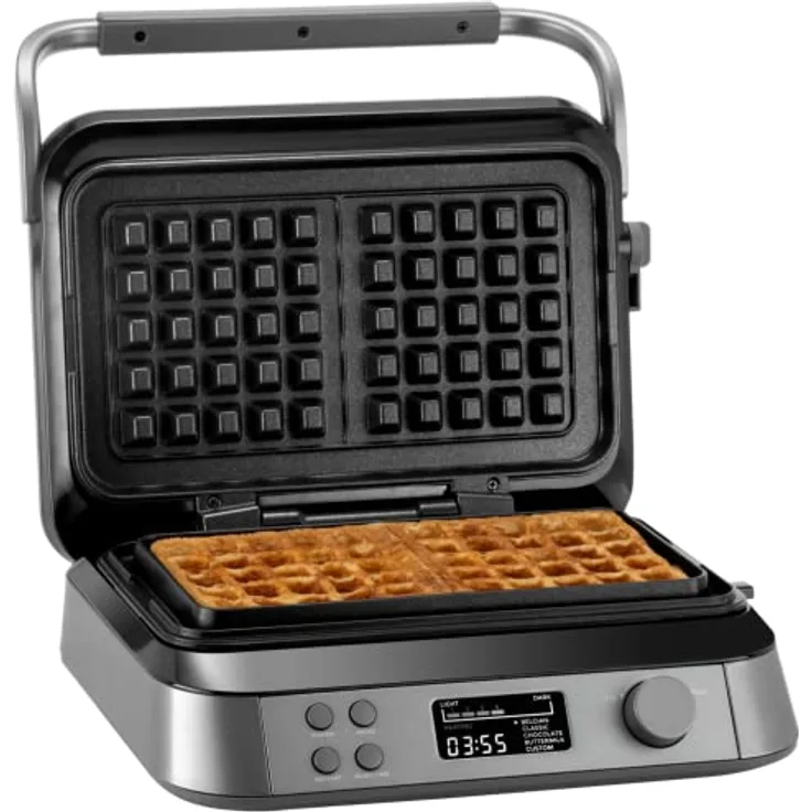 KLAMER Waffeleisen belgische Waffel, Waffeleisen doppelt mit 7 Stufen und 5 Programmen, Platten mit Antihaftbeschichtung, 1600W, grau