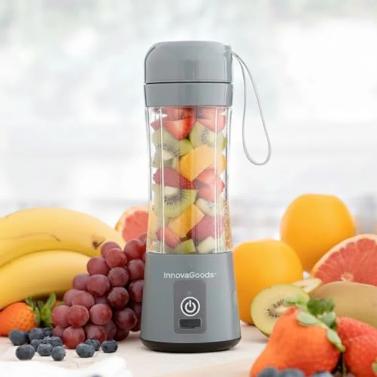 InnovaGoods wiederaufladbarer tragbarer Standmixer mit Becher, 0,38L, Tragegriff, USB-Ladung, LED-Anzeige, silber – Bild 3