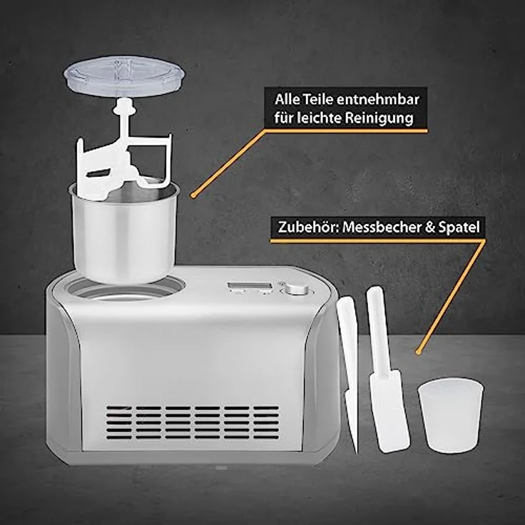 TZS First Austria Eismaschine mit Kompressor | Ice Cream Maker selbstkühlend mit entnehmbarem 1,2 Liter Edelstahl-Eisbehälter & Deckelöffnung für Zutaten | Eiscreme-Maschine für zuhause – Bild 4
