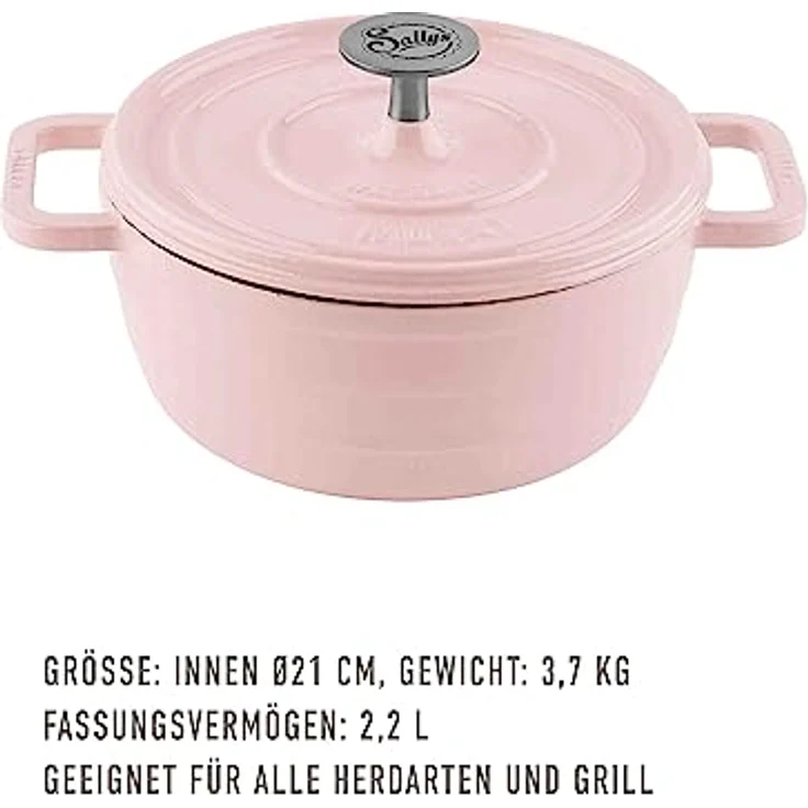 Sallys 'Murat' Gourmet Gusseisentopf inklusiv Inspirations-Kochheft, emaillierte Beschichtung, 2,2 Liter Inhalt (Silky Pink) – Bild 2