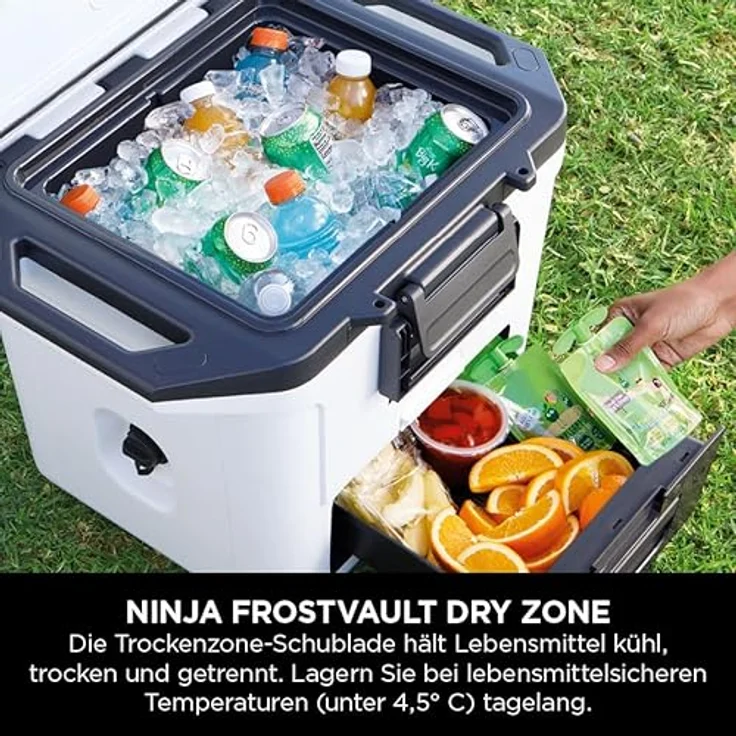 Ninja FrostVault Hard Cooler 28L, premium isolierte Kühlbox, hält Eis bis zu 6 Tage, integrierte Trockenaufbewahrungsschublade, Cloud White – Bild 3