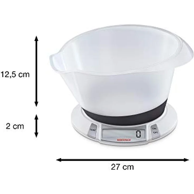 Soehnle Digitale Küchenwaage Olympia Plus mit 5 Kilo Tragkraft und 1-g-Wiegepräzision, Waage mit abnehmbarer Rührschüssel, elegante Waage für die Küche mit LCD-Anzeige und Abschaltautomatik, weiß – Bild 5