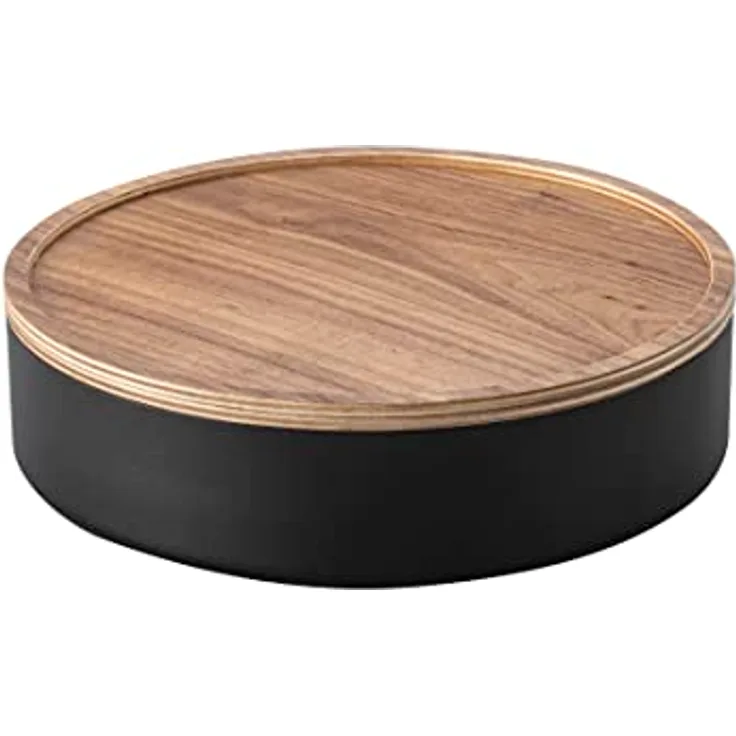 Yamazaki 5800 RIN Aufbewahrungsbehälter mit Deckel, rund, schwarz, Stahl/Holz, Minimalistisches Design