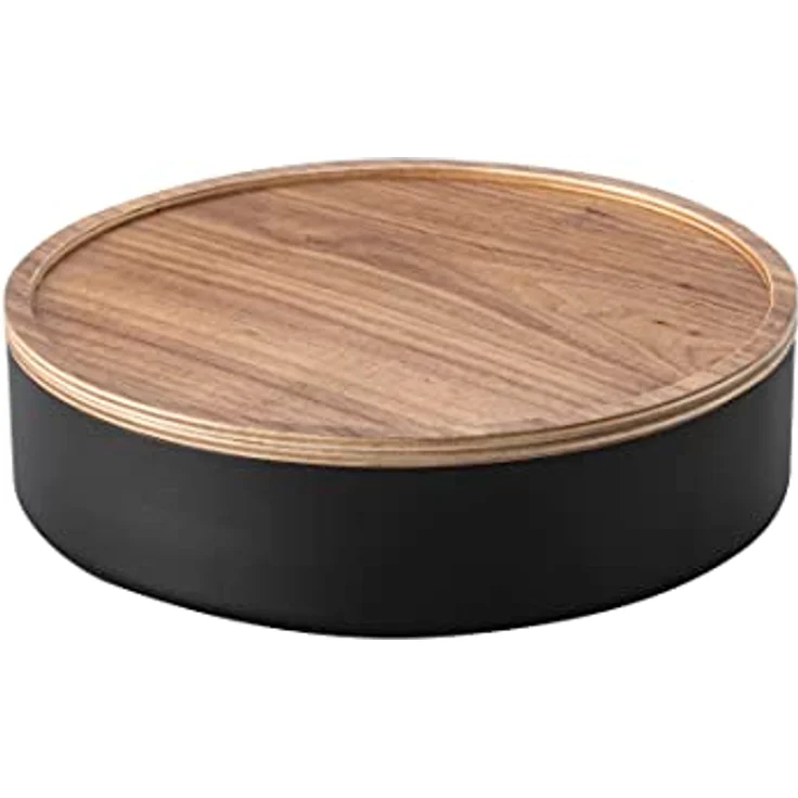 Yamazaki 5800 RIN Aufbewahrungsbehälter mit Deckel, rund, schwarz, Stahl/Holz, Minimalistisches Design – Bild 1