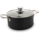 Genius Cerafit Plasma Kochtopf 20 cm mit Glasdeckel - Beschichteter Nudeltopf aus Edelstahl | Gleichmäßige Hitzeverteilung | Schwarz