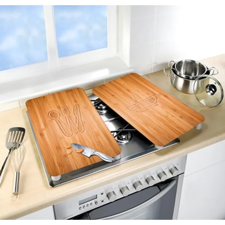 Wenko Herdabdeckplatte Universal Lunch, 2er Set Herdabdeckung für alle Herdarten, Gehärtetes Glas, 30 x 52 cm, mehrfarbig – Bild 5