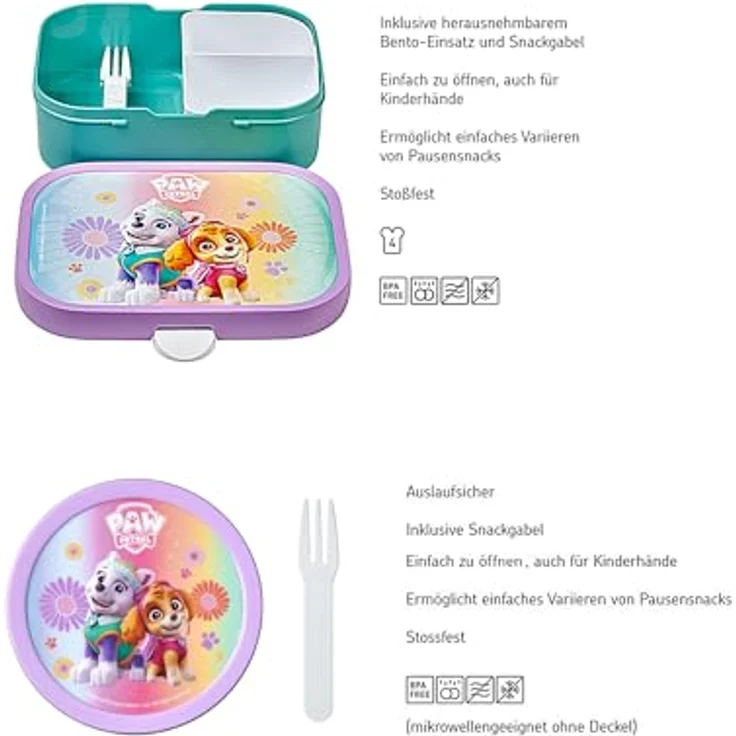 Mepal Kinder Obst- und Bento Box Campus meets Fruits Paw Patrol Girls | Spülmaschinenfest & BPA-frei 300 & 750 ml Mit Fächern, Gabel & Clip-Verschluss Perfekt für Snacks & Mahlzeiten – Bild 2