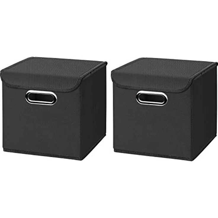 CM3 2 Stück Schwarz Faltbox 25 x 25 x 25 cm Aufbewahrungsbox faltbar, mit Deckel
