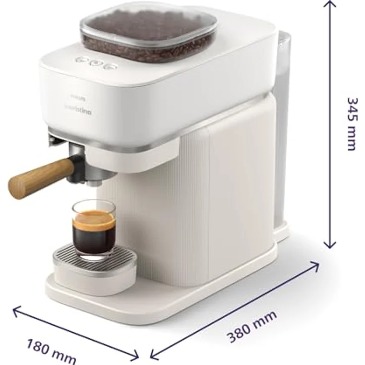 PHILIPS baristina Espressomaschine BAR302/20 mit Mahlwerk für ganze Bohnen, 16 bar Pumpendruck, Naturweiß/Eschenholz – Bild 3