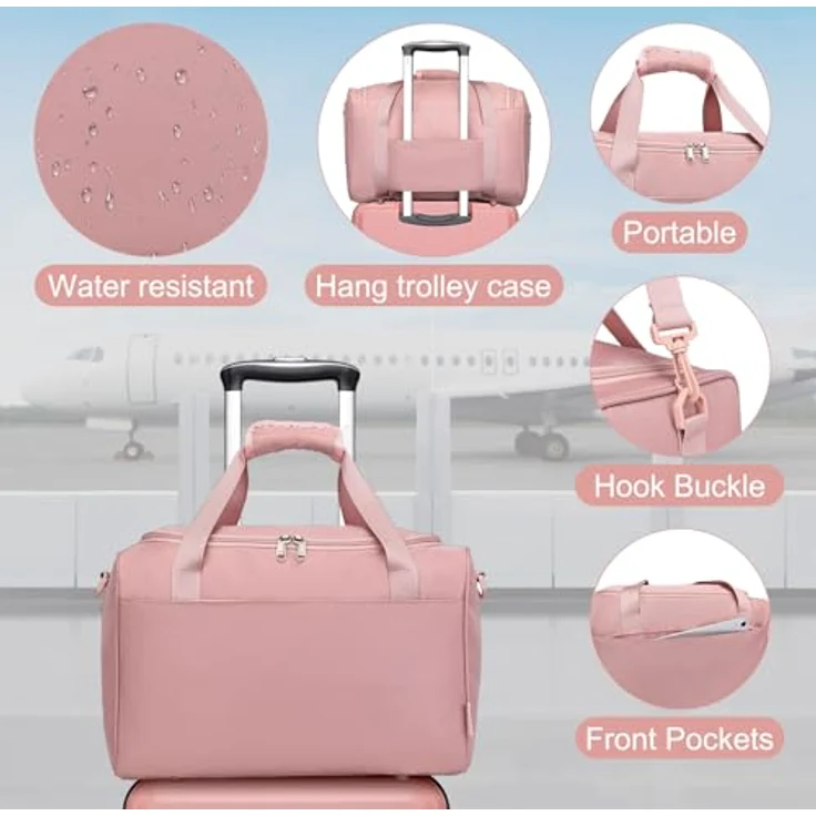 KONO 55cm Handgepäck-Koffer Trolley Set, 2-teilig mit Ryanair Reisetasche, 38L Hartschalenkoffer und 20L Handtasche, Rosegold – Bild 3