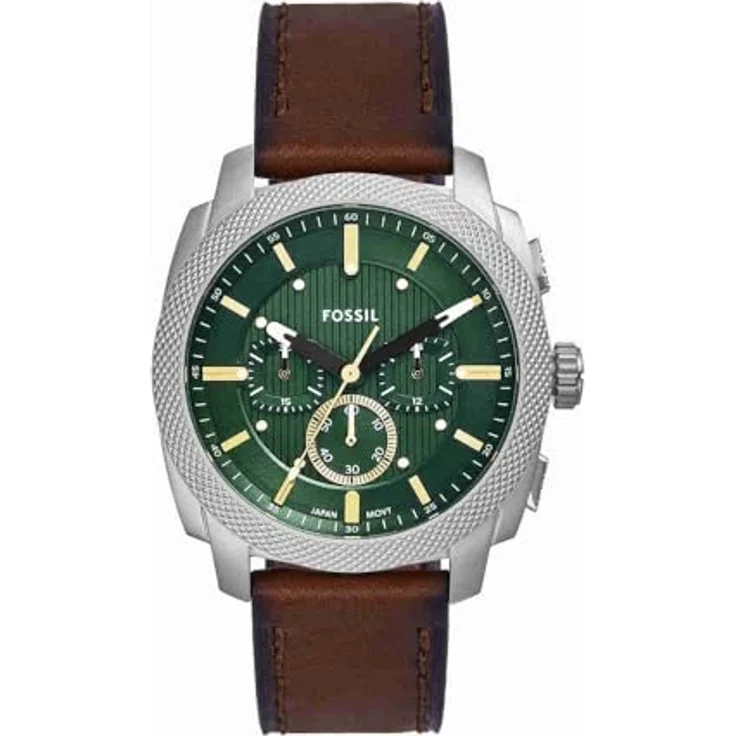 FOSSIL FS6100, Herren Analog Quarz Uhr mit 44-mm-Gehäuse aus grünem Edelstahl, braunem Lederarmband und wasserdicht bis 50 Meter – Bild 1