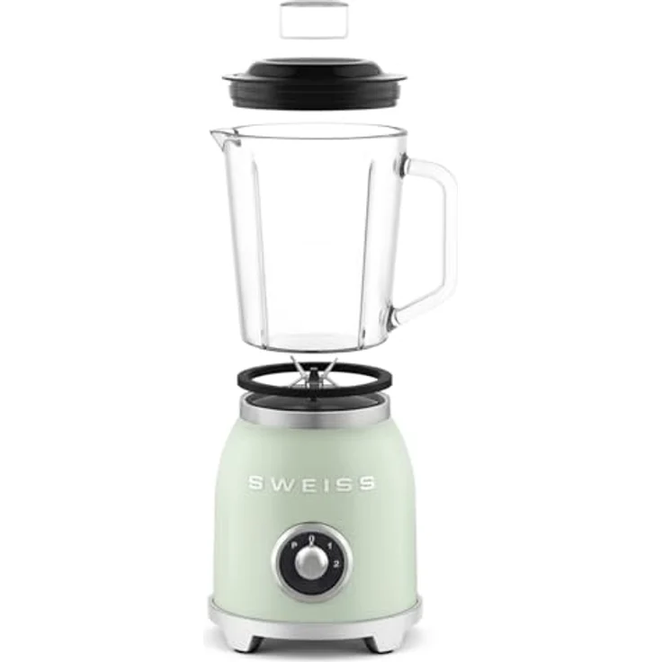 SWEISS Blender Smoothie Vintage MXV7, 1000 W, 2 Geschwindigkeiten, Pulsfunktion, 6 Edelstahlklingen, 1,5 L Glasbehälter, rutschfeste Füße, Sicherheitsverschluss, Grün – Bild 5