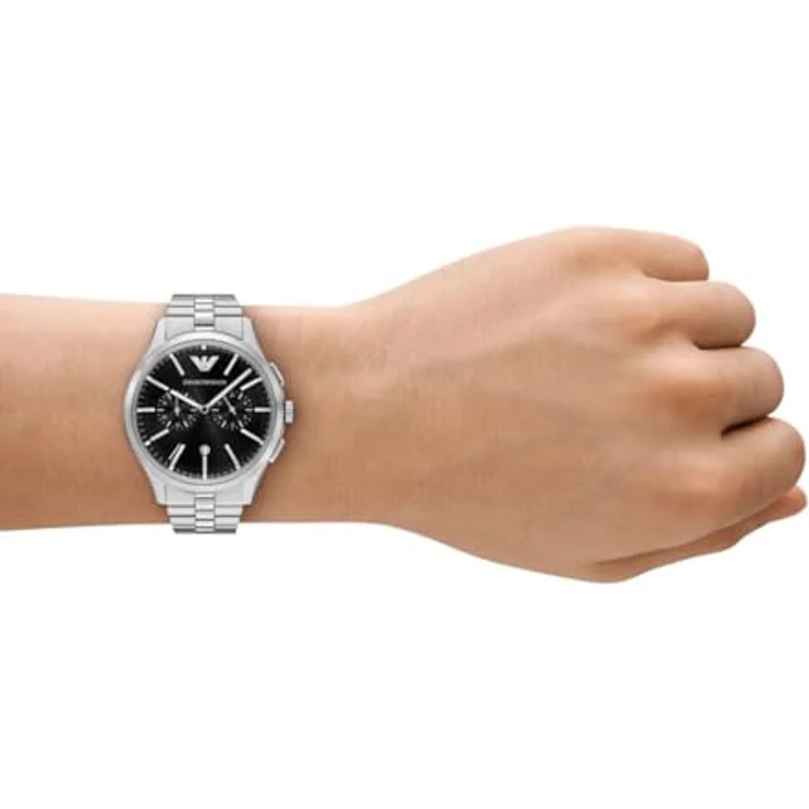 Emporio Armani Watch AR11691, Chronograph mit Kalenderfunktion, Silber-Edelstahlarmband, 42 mm Gehäusedurchmesser, Schwarz Zifferblatt – Bild 5
