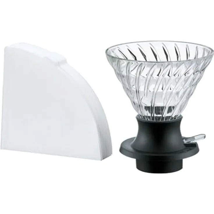 HARIO V60 Tauchtröpfer 03, Hybrid Filterkaffeemaschine mit Edelstahl-Kugelhahn, klar und farblos