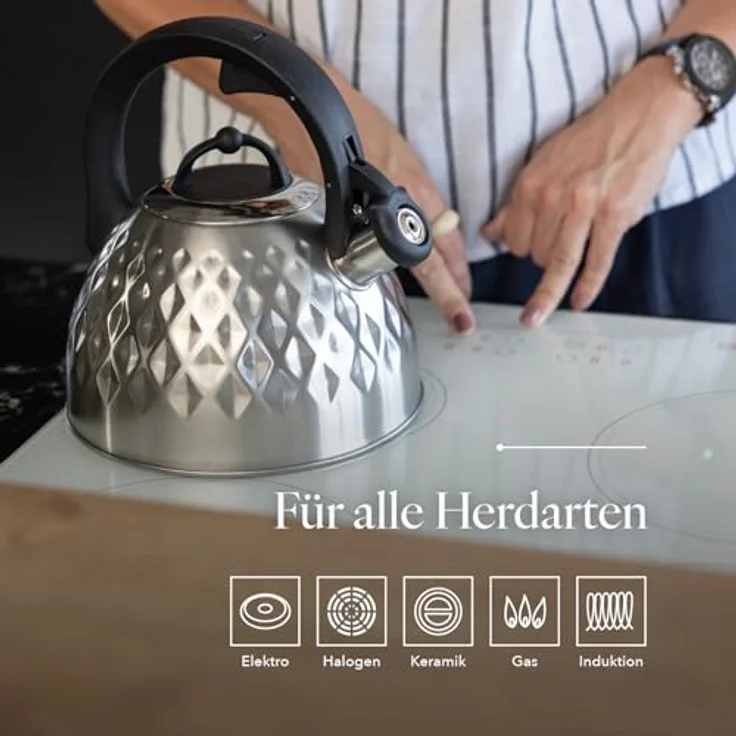 Florina Fenny Satin Wasserkessel Induktion 2,5 L Flötenkessel aus Edelstahl mit Cool-Touch-Griff und integrierter Pfeife – Bild 3