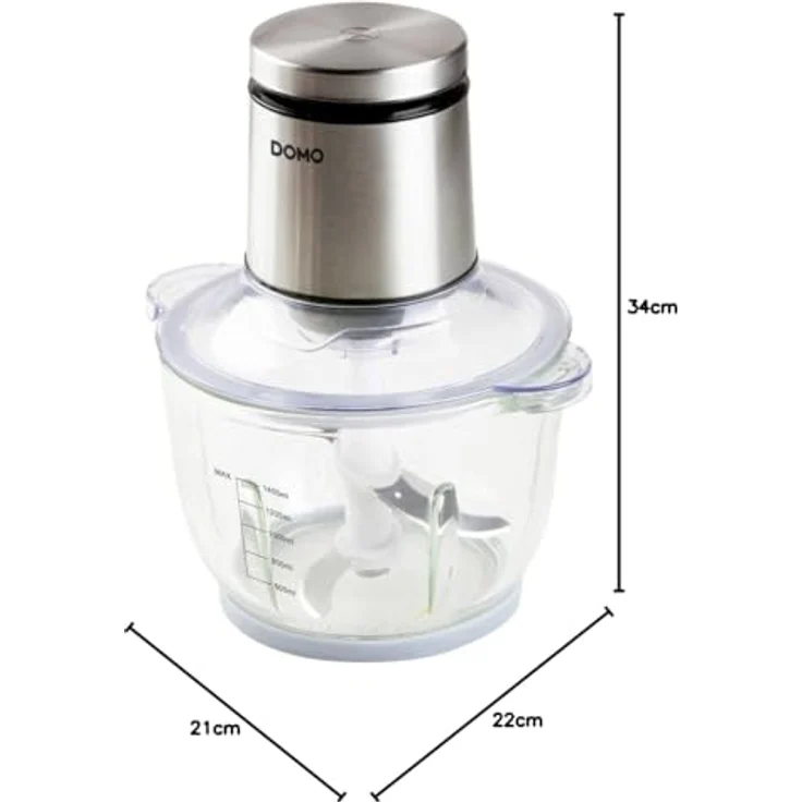 Domo DO9244MC Zerkleinerer, 1,4 Liter Mixhbehälter aus Glas, 400W, Edelstahl – Bild 2