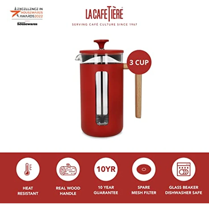 La Cafetière Pisa Cafetière, Edelstahl, 3 Tassen, rot, in Geschenkbox – Bild 2