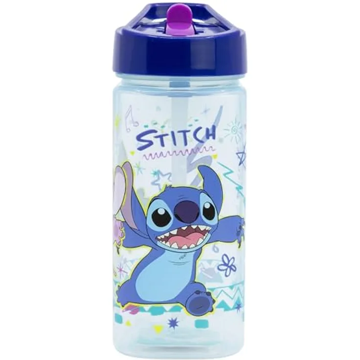 Storline Trinkflasche Disney Stitch, 510 ml mit auslaufsicherem Strohhalm, Kunststoff, ideal für Kinder