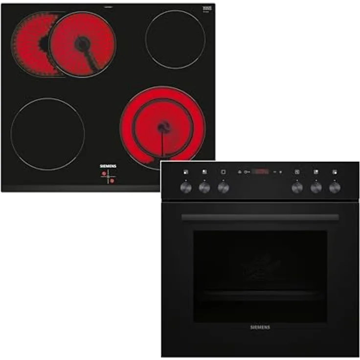 Siemens EQ110KAVB Einbau-Herd-Set 60 cm, Ofen HE013FBB1 iQ100 mit Schnellaufheizung und 3D Heißluft, Elektro-Kochfeld EA631GNA1E iQ300 mit Zweikreis-Kochzone 21 cm und zuschaltbarer Bräterzone