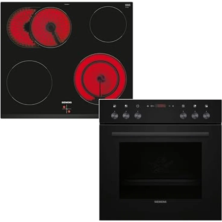 Siemens EQ110KAVB Einbau-Herd-Set 60 cm, Ofen HE013FBB1 iQ100 mit Schnellaufheizung und 3D Heißluft, Elektro-Kochfeld EA631GNA1E iQ300 mit Zweikreis-Kochzone 21 cm und zuschaltbarer Bräterzone – Bild 1