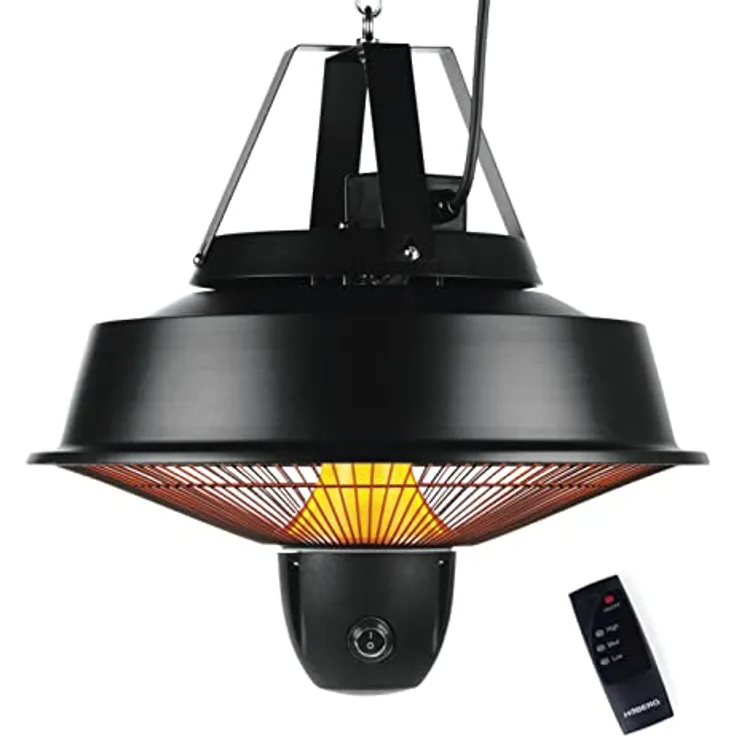 Hoberg Infrarot Deckenheizstrahler 2000W | 3 Heizstufen, Fernbedienung, Carbon-Heizelemente | Indoor & Outdoor | inkl. Kette & 2 Haken [Industrial Look]
