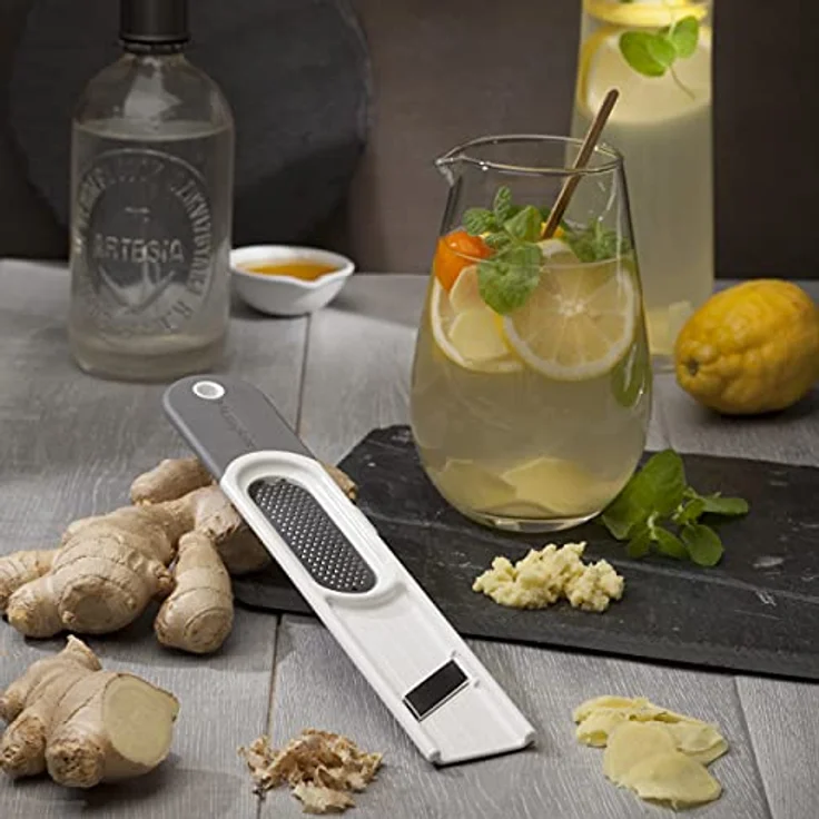 Microplane Ingwer-Reibe 3in1 Edelstahl Grau-Weiß zum Schälen, Reiben und Schneiden – Bild 5